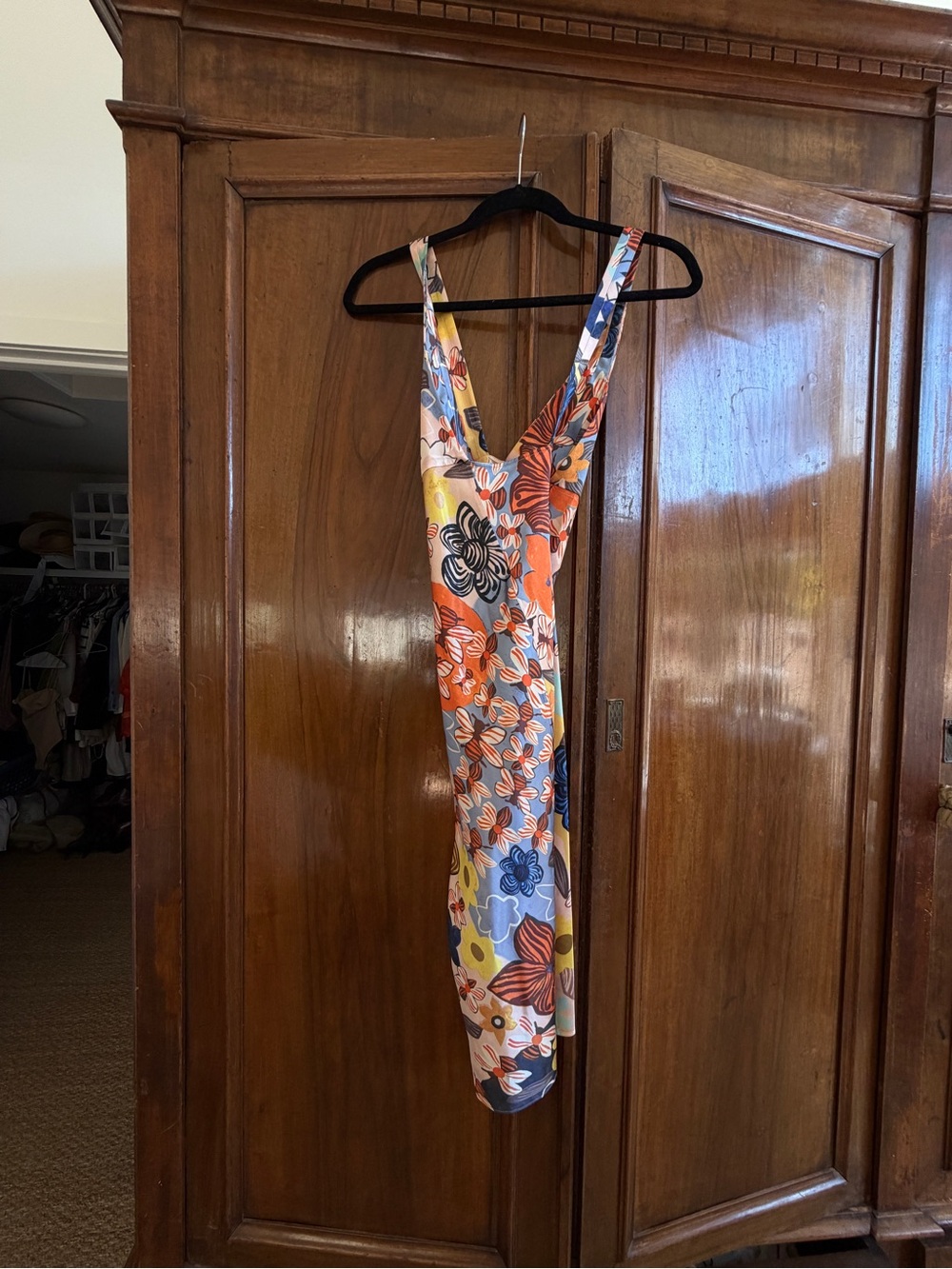 Acne Floral Midi Dress in Orange, Blue & Yellow